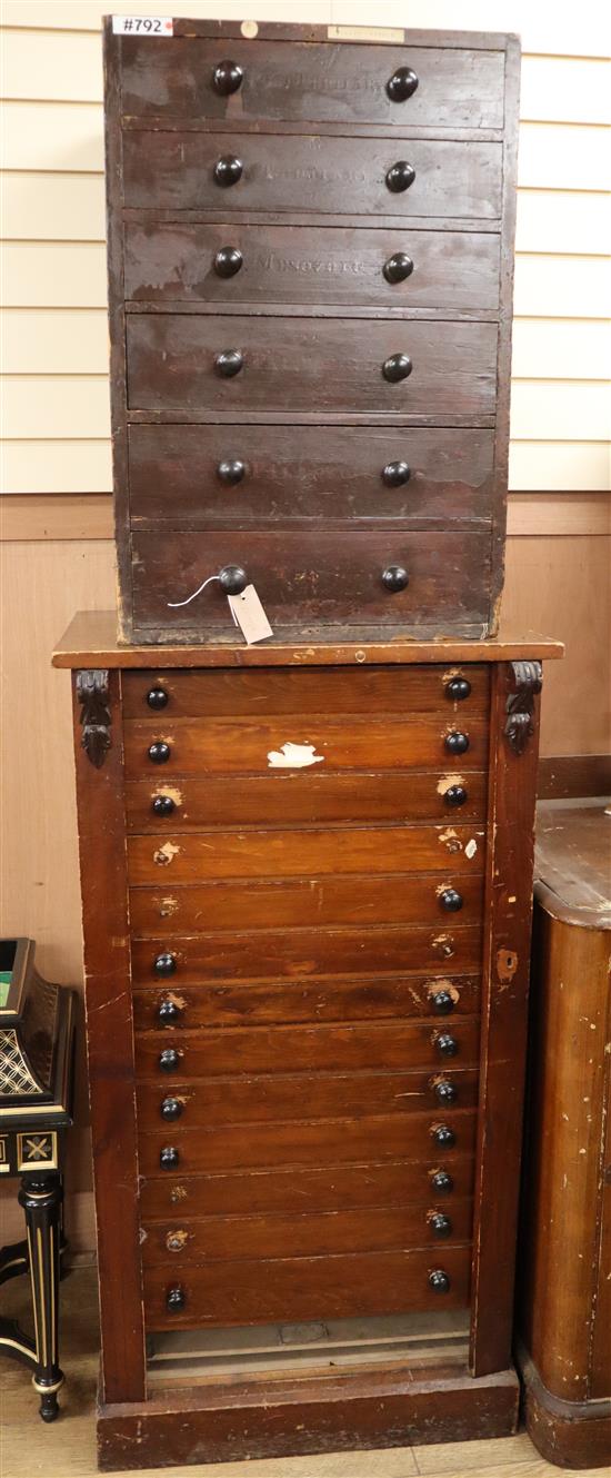 A Victorian beech Wellington collectors chest (a.f.) and another W.66cm and 51cm